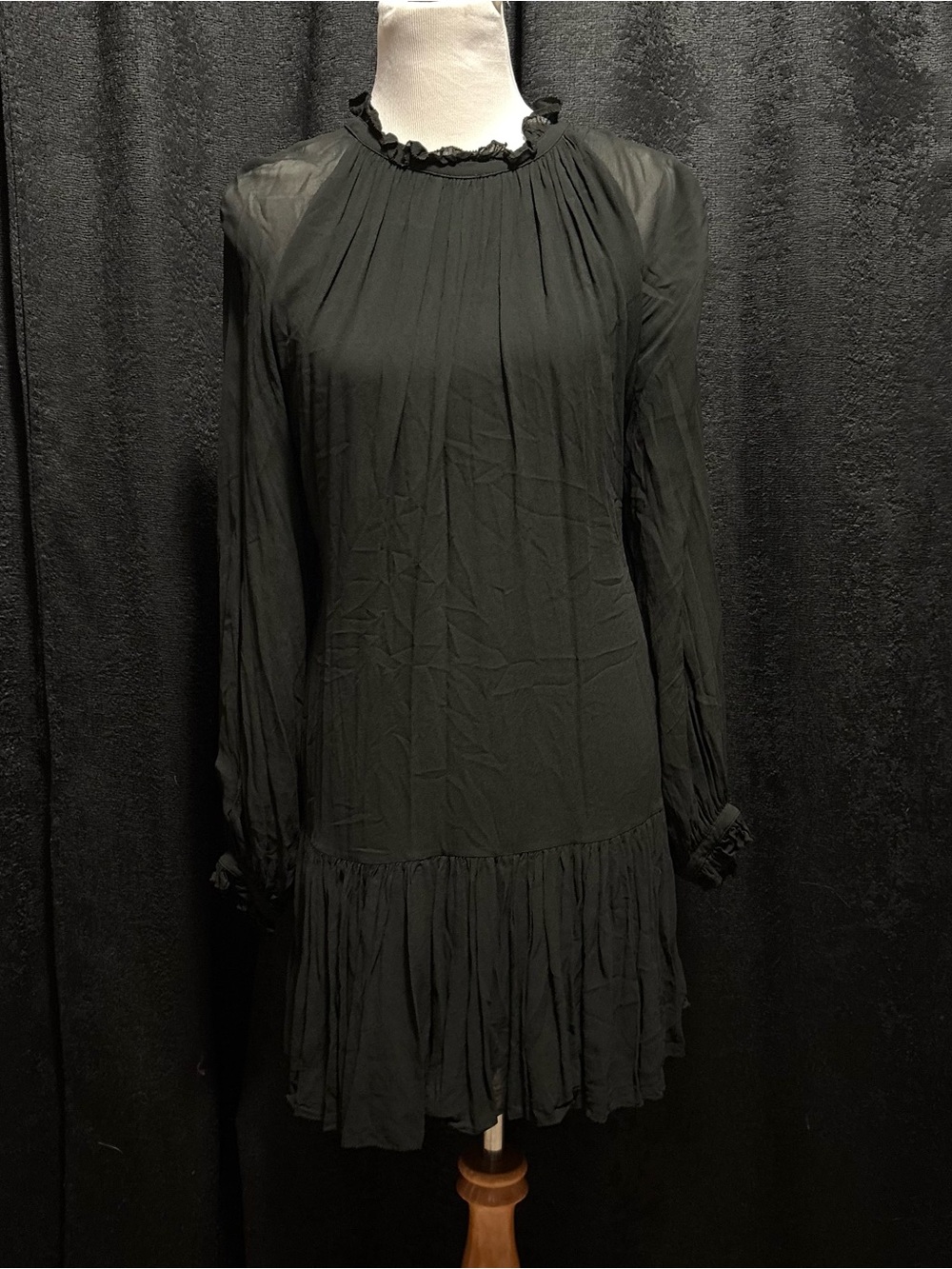 Banana Republic Black Ruffle Mock Neck Chiffon Dress Large